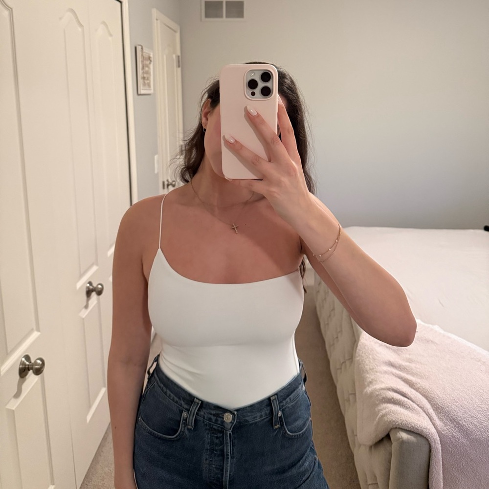 One Shoulder White Bodysuit